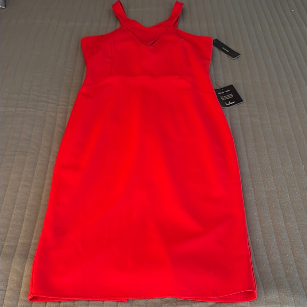 LuLus Red V-Neck Bodycon Dress - Picture 3 of 8
